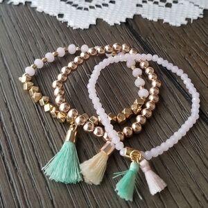 Elegant Gold and Pink Beaded Bracelet Set